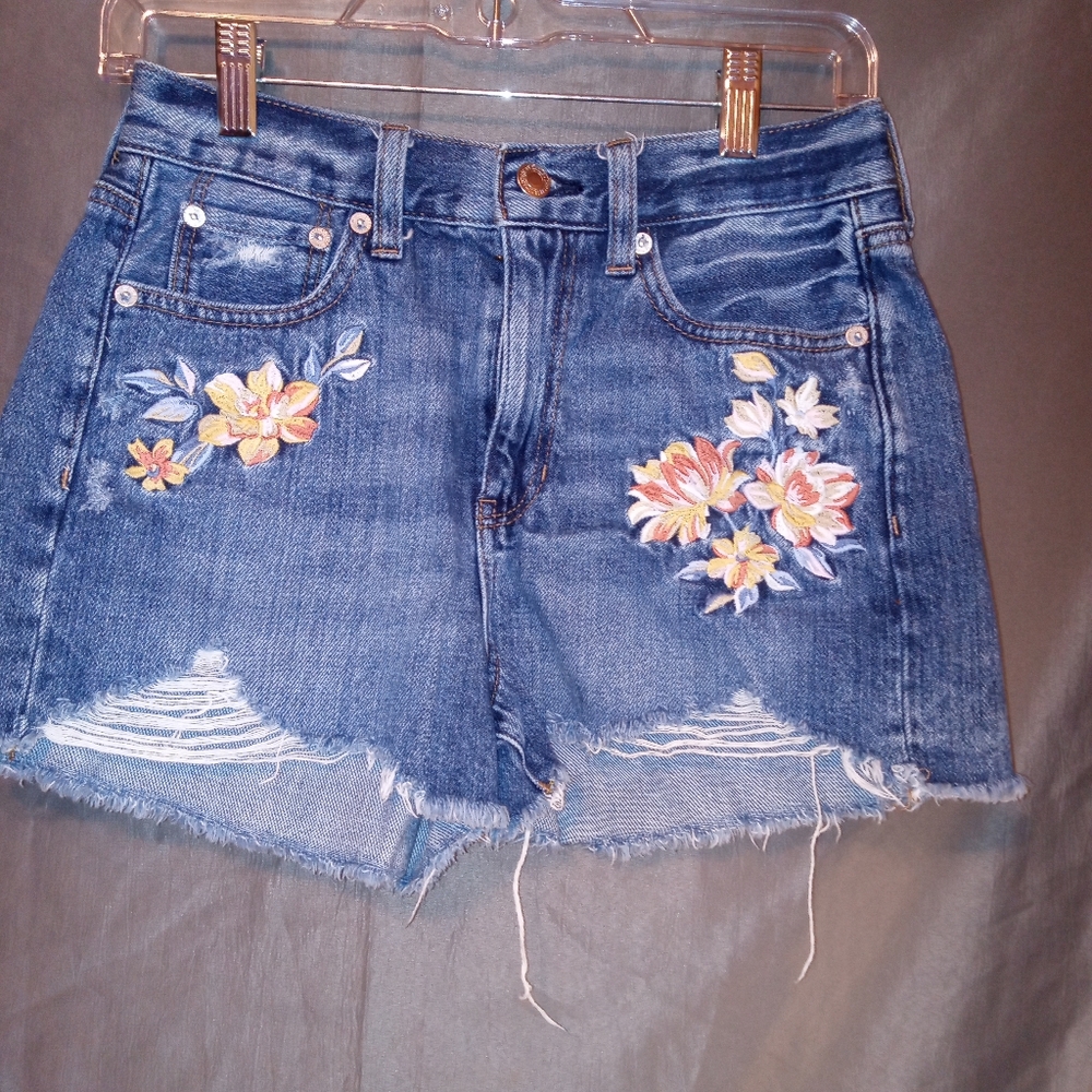 American outfitters distressed embroidered shorts
